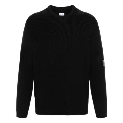 C.p. Company Svart Crew Neck Tröja med Linsdetalj Black, Herr