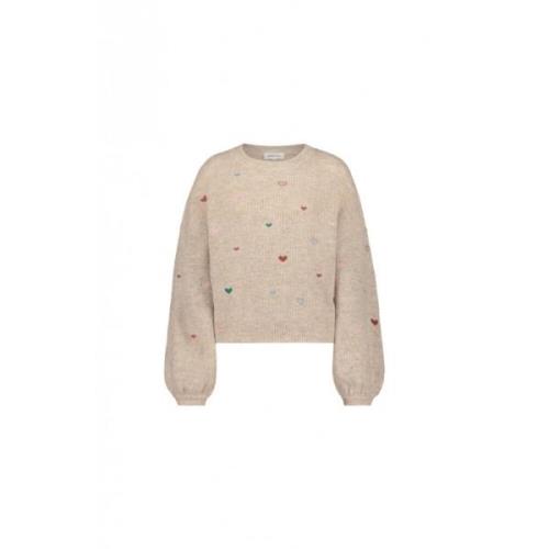 Fabienne Chapot Beige Pullover med Hjärtbroderi Beige, Dam