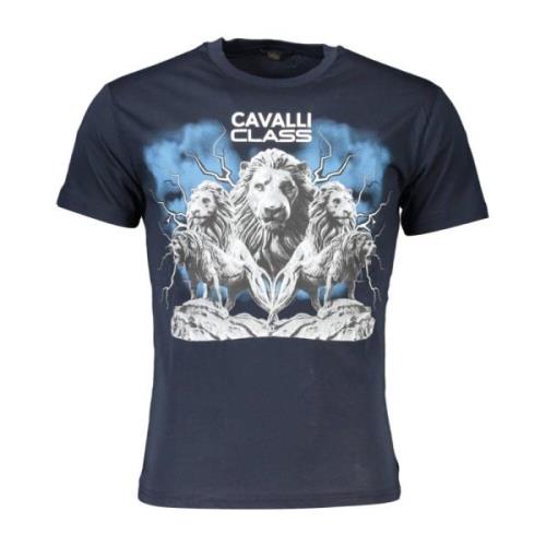 Cavalli Class Blå Logo Print Rund Hals T-shirt Blue, Herr