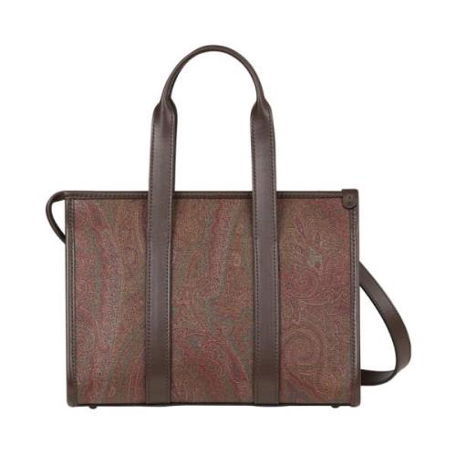 Etro Paisley Jacquard Handväska med Läderdetaljer Brown, Dam