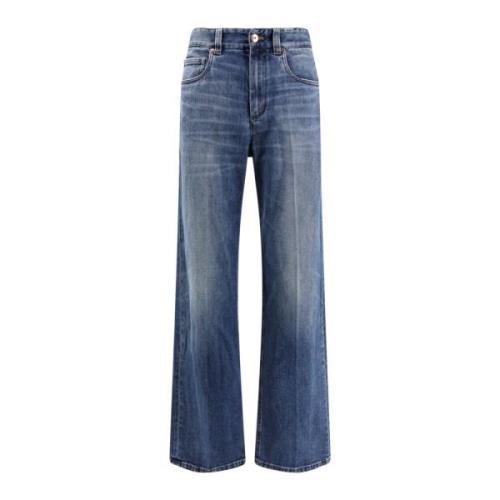 Brunello Cucinelli Modern Loose Jeans med Monili Detalj Blue, Dam