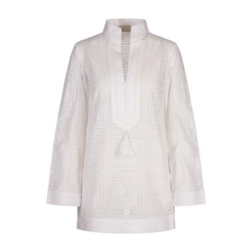 Tory Burch Vit Perforerad Bomull Tunika Klänning White, Dam