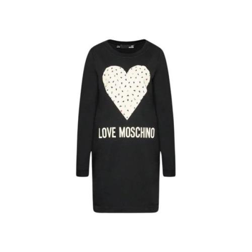 Love Moschino Snygg Bl Statement Bomullsklnning Black, Dam