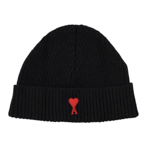 Ami Paris Röd Beanie Mössa Black, Unisex