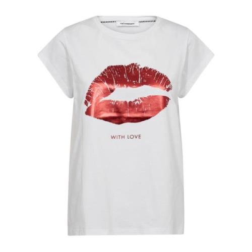 Co'Couture Metallic Print Tee Top White, Dam