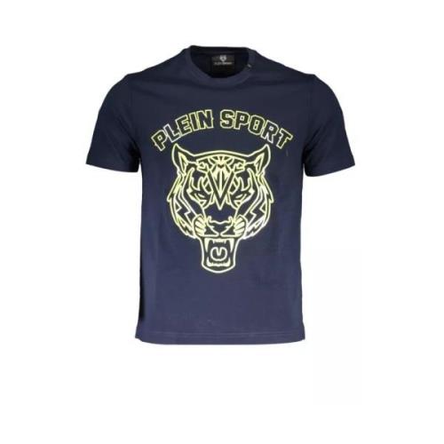 Plein Sport Blå tryckt rundhalsad T-shirt Blue, Herr