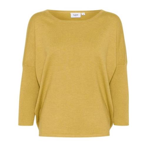 Saint Tropez R-Neck Pullover Strik Burnished Gold Melange Yellow, Dam