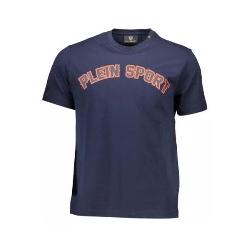 Plein Sport Blå T-shirt med kontrasterande tryck Blue, Herr