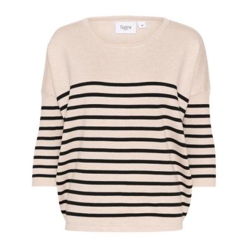 Saint Tropez Randig Oversized Pullover Tröja Gray, Dam