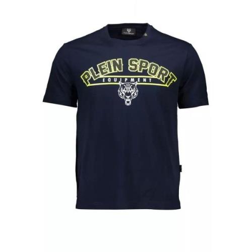 Plein Sport Slät Blå Bomull T-shirt Rund Hals Blue, Herr