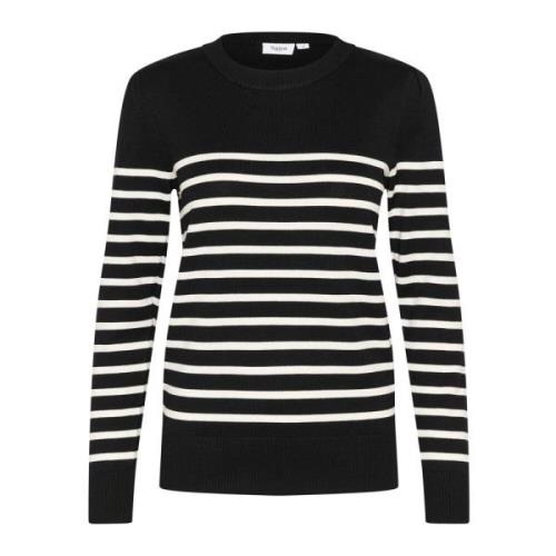 Saint Tropez Randig Pullover Tröja Svart Mila Stripe Black, Dam