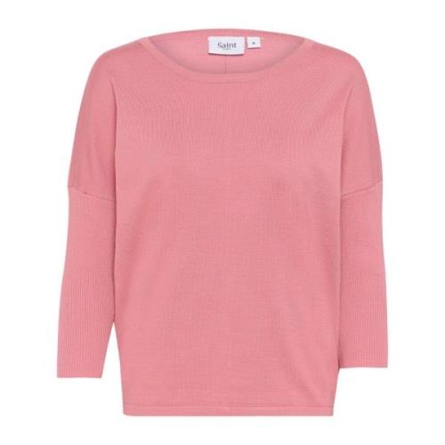 Saint Tropez Milasz R-Neck Pullover Sweater Aprikos Pink, Dam