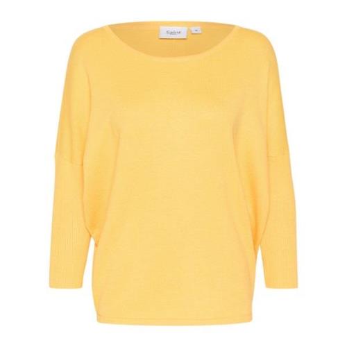 Saint Tropez R-Neck Pullover Strik Yarrow Melange Yellow, Dam