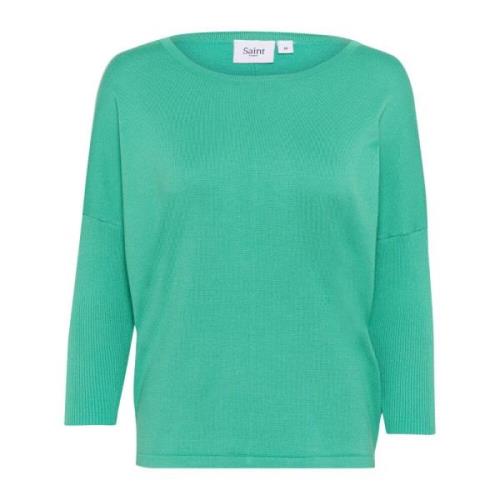 Saint Tropez Grön R-Neck Pullover Tröja Green, Dam