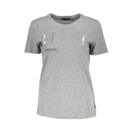 Guess Snygg Grått Logotyp T-shirt Med Vid Hals Gray, Dam