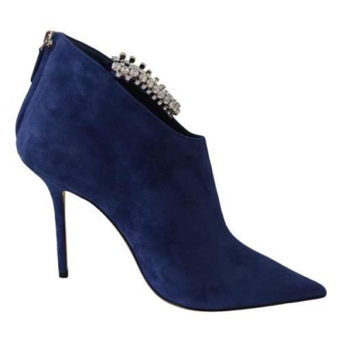 Jimmy Choo Blå Kristallrem Klackstövlar Blue, Dam