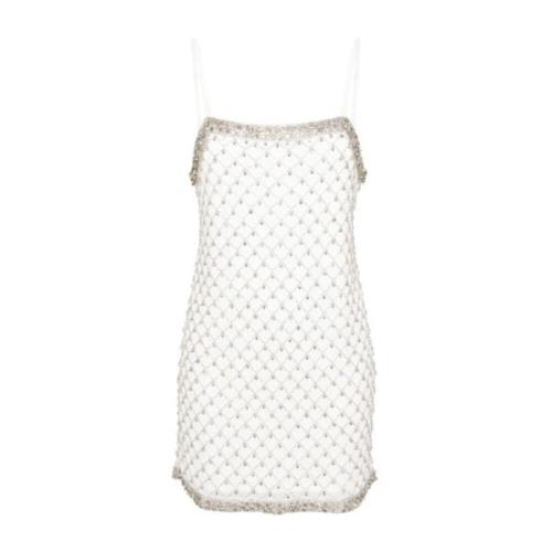 Pinko Kristallprydd Mesh Klänning White, Dam