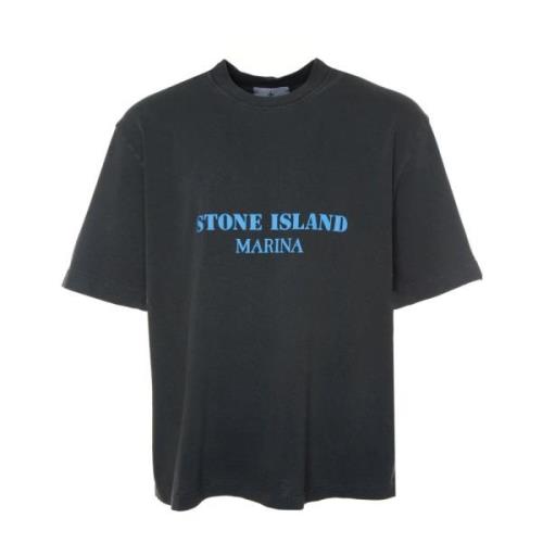 Stone Island Logo Print Oversized T-Shirt Blue, Herr