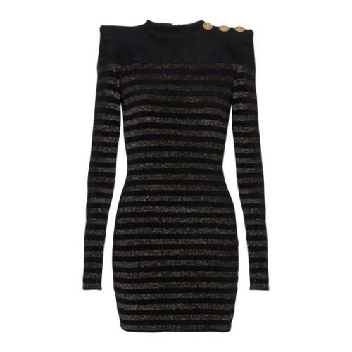 Balmain Randig lurex jersey klänning Black, Dam