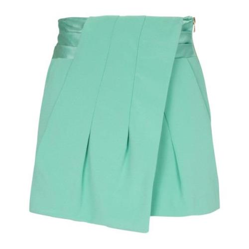 Balmain Satin Midjeband Crepe Draperade Shorts Green, Dam