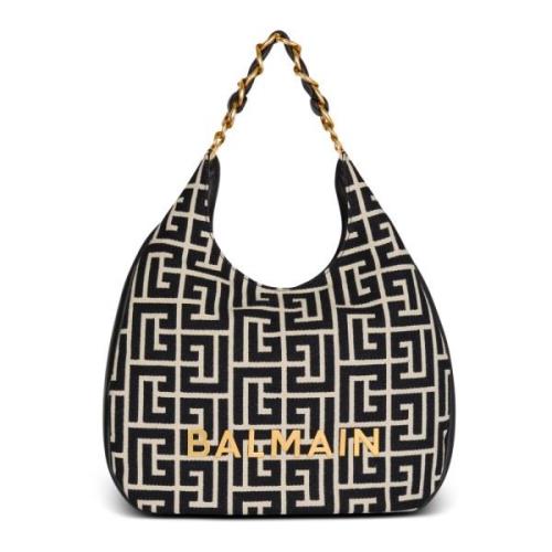 Balmain Stor 1945 Mjuk Hobo-väska i jacquardtyg med ett PB Labyrinth m...