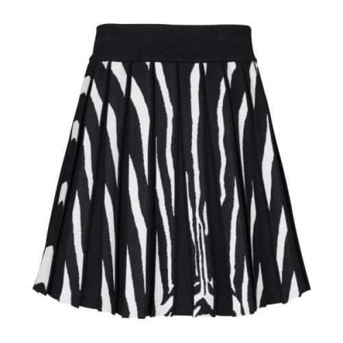 Balmain Zebra Jacquard Stickad Veckad Kort Kjol Black, Dam