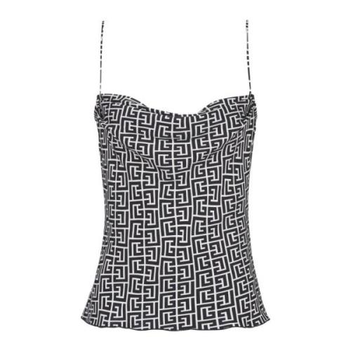 Balmain Monogrammönstrad cami top Black, Dam