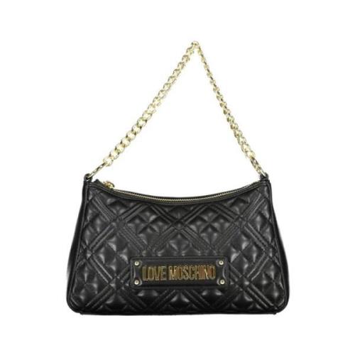 Love Moschino Svart Polyeten Axelväska med Guld Detaljer Black, Dam