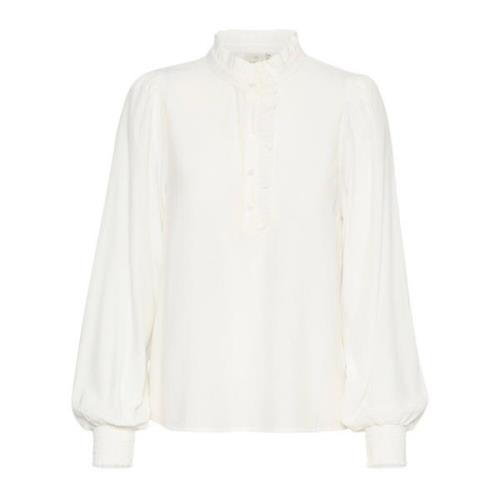 Kaffe Feminin Blus med Puffärmar White, Dam