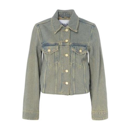 Ganni Overdyed Denim Jacka Green, Dam