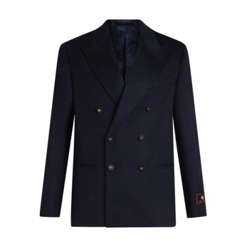 Etro Marinblå Kasmir Dubbelknäppt Blazer Blue, Herr