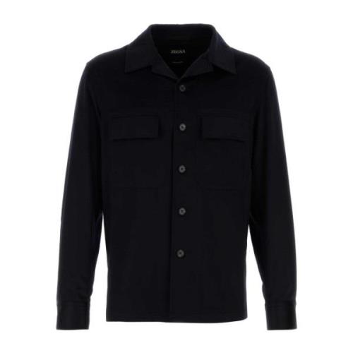 Z Zegna Lyxig Cashmere Midnight Blue Skjorta Blue, Herr