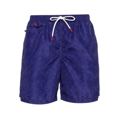 Kiton Micro-Dot Badshorts med Broderad Logotyp Blue, Herr