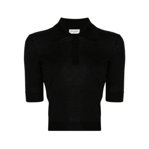 Saint Laurent Svart Broderad Polotopp Black, Dam