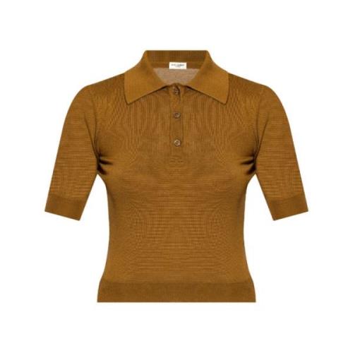 Saint Laurent Brun Stickad Polotröja Brown, Dam