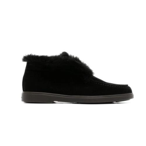 Santoni Shearling Slip-On Loafers Black, Dam