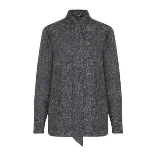 Kiton Lamé Effekt Sidenskjorta Black, Dam