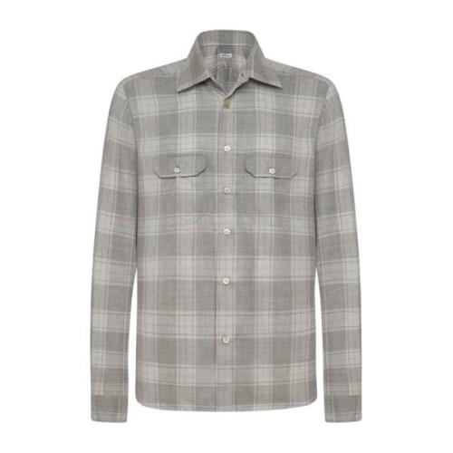 Kiton Kashmir Rutig Overskjorta Gray, Herr