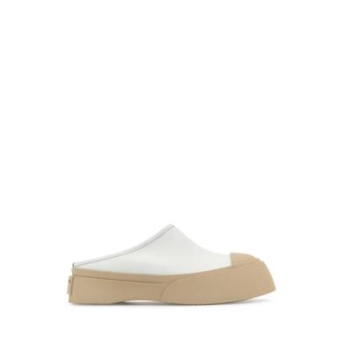 Marni Vita Läder Platform Tofflor White, Dam