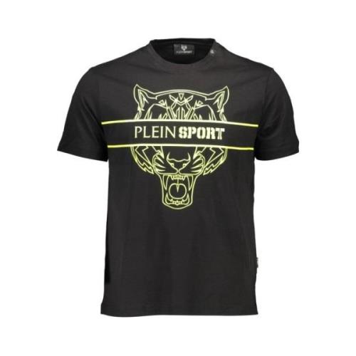 Plein Sport Svart bomull T-shirt med rund hals och logotyp Black, Herr