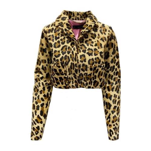 Dsquared2 Leopard Calf Hair Cropped Jacket Brown, Dam