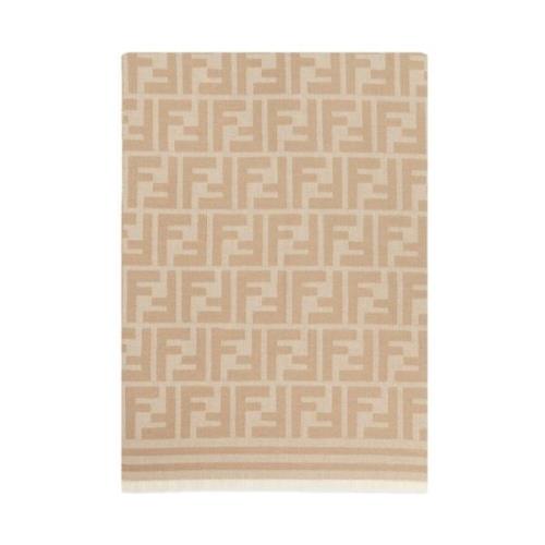 Fendi Beige Jacquard Ullsjal med FF Motiv Beige, Herr