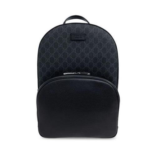 Gucci Logo-Patch Canvas Ryggsäck Black, Herr