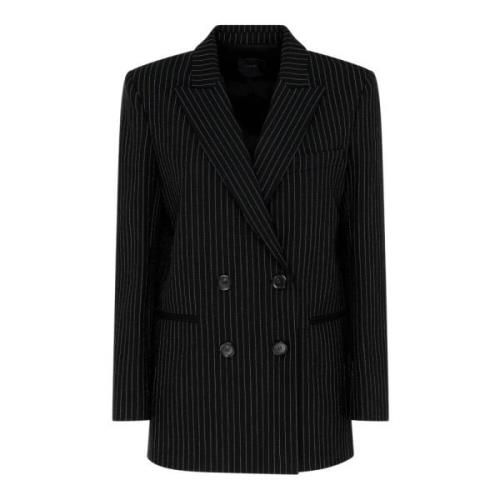 Pinko Klassisk Pinstripe Dubbelknäppt Blazer Black, Dam