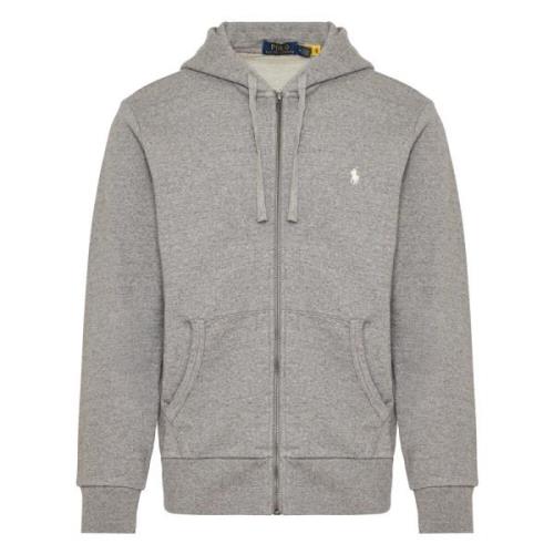 Ralph Lauren Bomull Zip Hoodie med Broderat Logotyp Gray, Herr