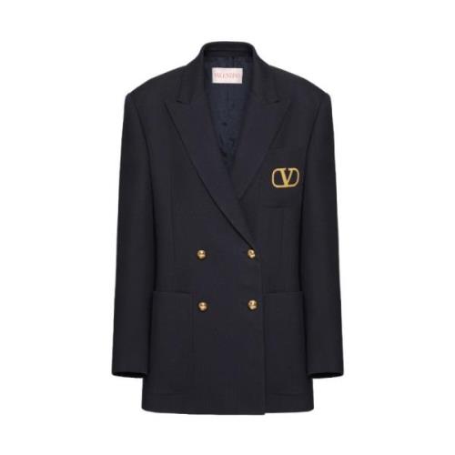 Valentino Marinblå Ull Blazer med VLogo Blue, Dam