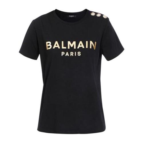 Balmain Bomull T-shirt med logotyptryck Black, Dam