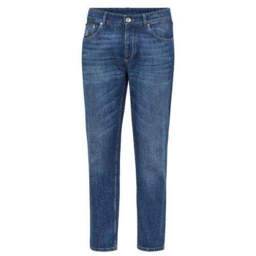 Brunello Cucinelli Blå Slim-Cut Mid-Rise Jeans Blue, Herr