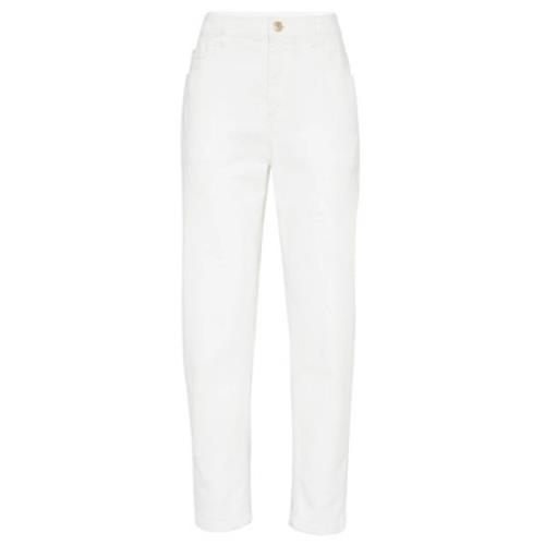 Brunello Cucinelli Högmidjade avsmalnande jeans med Monili-kedja White...