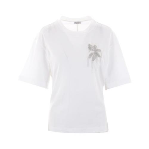 Brunello Cucinelli Vit Blommig Jersey T-shirt White, Dam